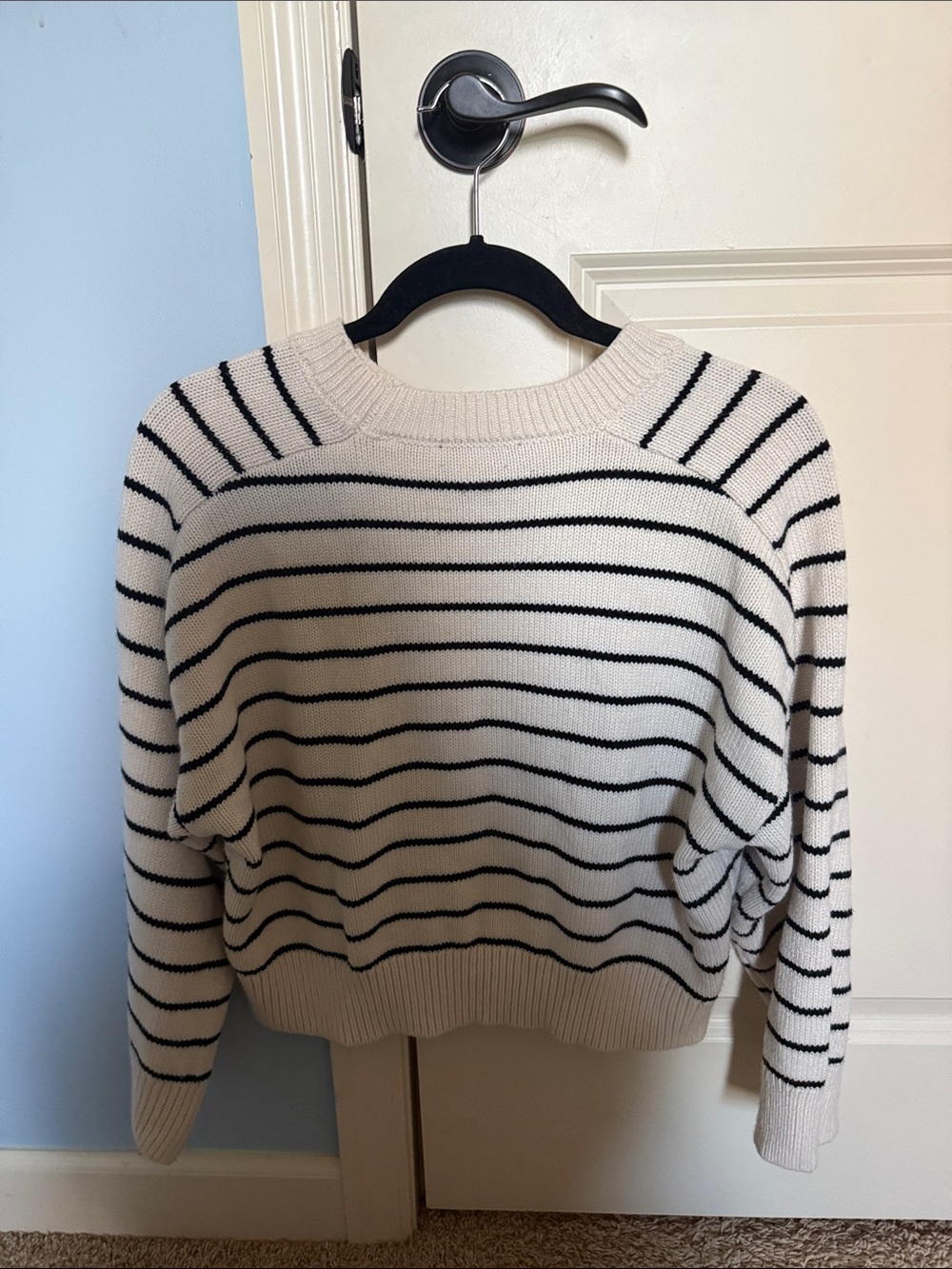 T Tahari Cream and Black Striped Crewneck Sweater - Picture 3 of 5